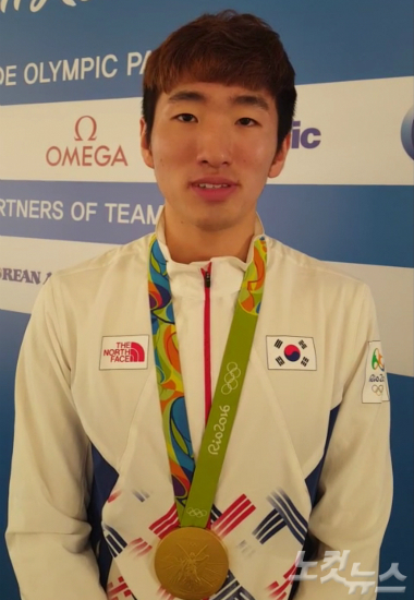 2016리우올림픽남자에페금메달리스트박상영이15일(한국시각)브라질바하에위치한코리아하우스에서열린기자회견에참석했다.(리우=CBS노컷뉴스박지환기자)