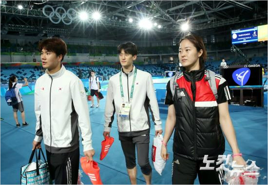 태권도경기장을둘러본한국대표팀.(올림픽사진공동취재단)
