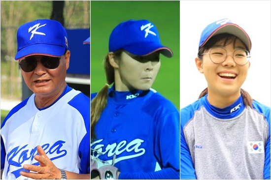 여자야구대표팀이광환감독(왼쪽부터),에이스배유가,기대주김라경.(사진=WBAK)