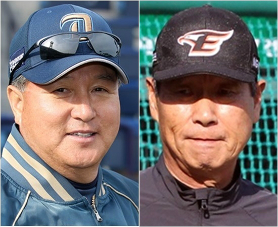 '영욕의양김라이벌'김경문감독(왼쪽)의NC는6,7일마산홈경기에서총력전끝에잇따라1점차승리를거두며김성근감독의한화가품은가을야구희망을더욱옅게만들었다.(자료사진=NC,한화)