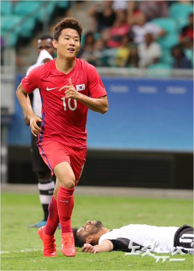 독일분데스리가를떠나헝가리최고명문페렌츠바로시로임대이적한류승우는데뷔전부터골맛을보며빠른적응을예고했다.(사진=올림픽사진공동취재단)