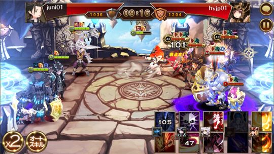 세븐나이츠 일본판 전투 화면.