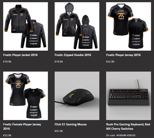 다양한 상품을 판매 중인 프나틱 쇼핑몰.(사진=Fnatic.com 발췌)