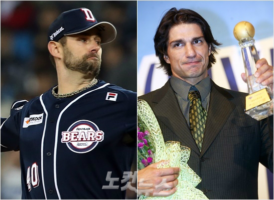 '9년만의평행이론?'두산에이스더스틴니퍼트(왼쪽)는올해투수3관왕과함께2007년다니엘리오스(오른쪽)이후9년만의외국인투수및두산MVP가유력하다.(자료사진=황진환기자)