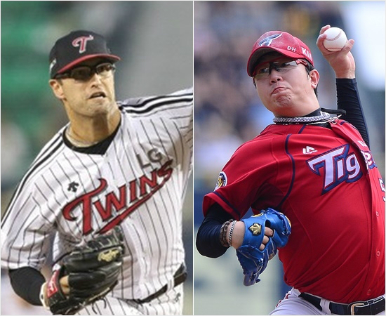 '이번에도vs이번에는'올해프로야구정규리그4위가사실상결정되는한판승부인27일LG-KIA의광주격돌에서선발로등판하는두팀의에이스데이비드허프(왼쪽)와양현종.(자료사진=LG,KIA)