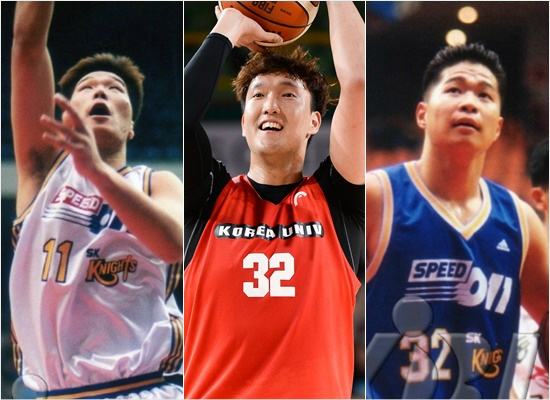 '한국농구역대최고의빅맨트리오?'2016프로농구신인드래프트최대어로꼽히는고려대출신이종현(가운데)은1998-99시즌역대최고의빅맨듀오로각광받은당시SK서장훈(왼쪽)-현주엽의딜레마를재현할가능성이적지않다.과연모비스의선택이어떻게될지지켜볼일이다.(자료사진=KBL)