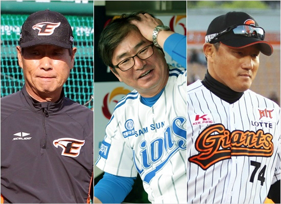 '그많던연봉이어디갔을까'올해총연봉1~3위를차지한한화와삼성,롯데는나란히가을야구에실패하며치열한9위탈출경쟁을벌이고있다.사진은한화김성근(왼쪽부터),삼성류중일,롯데조원우감독.(자료사진=해당구단)