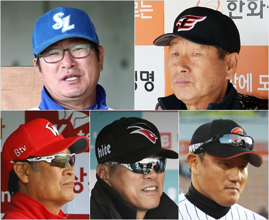 '선글라스는가고,아닌사람은남는다?'올해프로야구포스트시즌진출이무산된5개팀의사령탑거취가관심이다.삼성류중일(왼쪽위부터시계방향),한화김성근,롯데조원우,케이티조범현,SK김용희감독중복수의사령탑이바뀔수있다는전망이다.(자료사진=각구단)