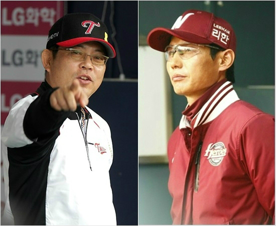 '만족하지만아쉽기도하다'염경엽넥센(오른쪽),양상문LG감독은13,14일준플레이오프1,2차전에서1승1패를한데대해목표를달성했다면서도살짝아쉬움을드러냈다.(자료사진=각구단)