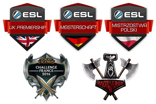 유럽 지역 5개 하부 리그의 로고.