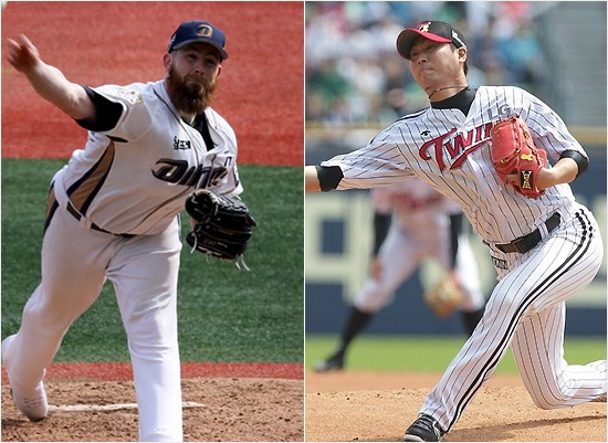 25일플레이오프4차전선발대결을펼치는NC에릭해커(왼쪽)-LG우규민.(자료사진=NC,LG)