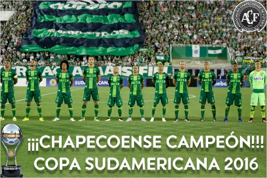 비행기추락사고를당한샤피코엔시의코파수다메리카나우승이결정됐다.(사진=남미축구연맹트위터)