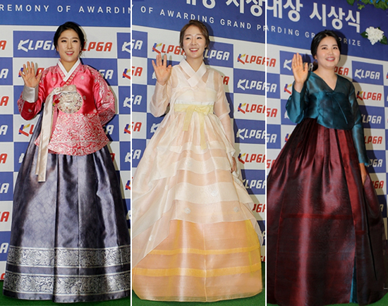 올해대상시상식에서한복을입은김해림,박지영,장수연
