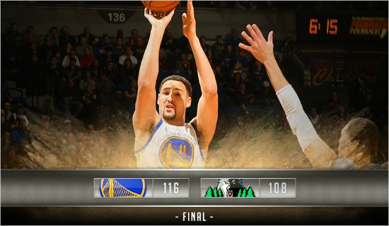 30점을올리며미네소타격파에앞장선클레이톰슨.(사진=골든스테이트워리어스트위터)