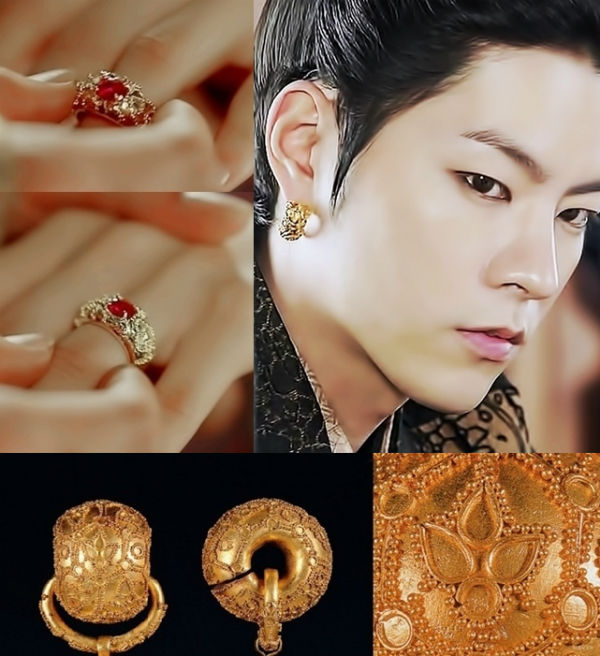 (상)(좌)누금기법으로구현된왕요의프러포즈루비반지(우)왕요귀걸이(하)누금기법유물의디테일