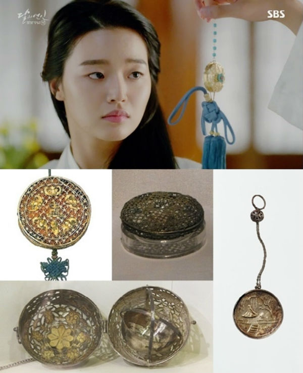 ▲(상)유물:향갑노리개,금실로만든향주머니(하)유물:당나라유금쌍봉문은향낭(우)유물:고려풍경문향합