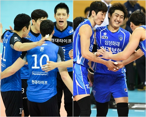 28일천안유관순체육관에서올시즌네번째'V클래식매치'를치르는현대캐피탈과삼성화재는승리팀연고지에일정금액을모아기부하는이벤트를준비했다.(사진=한국배구연맹제공)