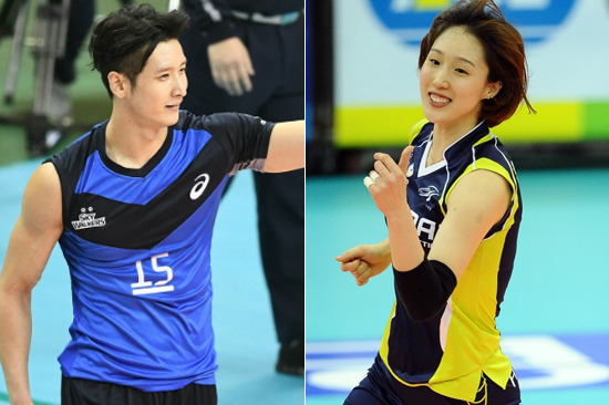 문성민(왼쪽)과황연주가V-리그3라운드MVP로선정됐다.(사진=한국배구연맹제공)