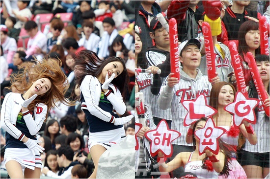 '올해관중은어디가많을까'잠실라이벌두산과LG는최근4년동안최고흥행구단을다퉜다.내년에도두산의강세가예상되는가운데전력을보강한LG가최고인기구단의자존심을되찾을태세다.사진은2014년두팀의개막전때응원모습.(자료사진=윤창원기자)