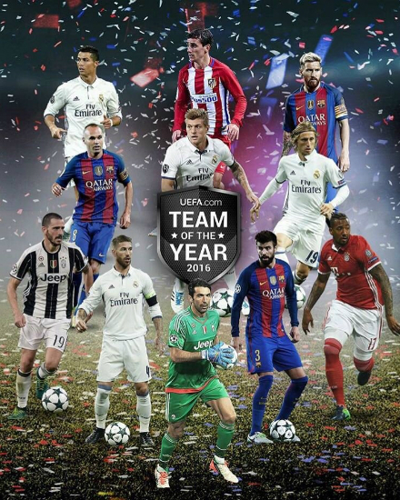 2016올해의팀에선정된선수들.(사진=UEFA트위터캡처)