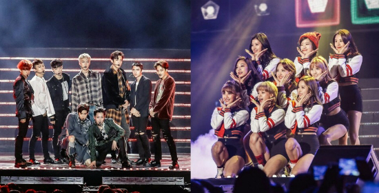 엑소(왼쪽),트와이스(사진=가온차트제공)