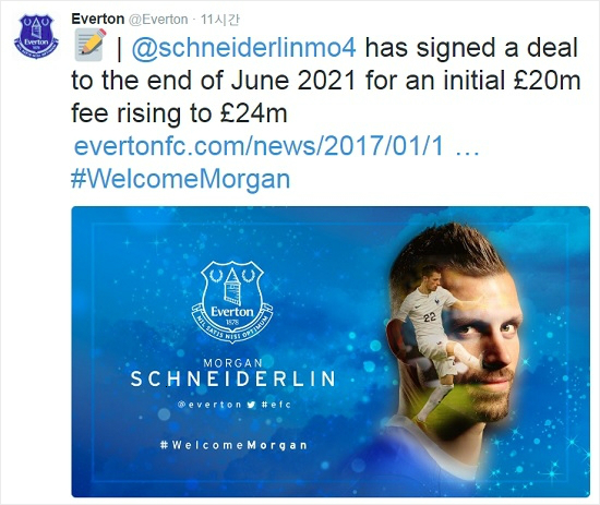 무리뉴감독부임후맨유에서입지가크게줄어든미드필더모르강슈나이덜랭은출전기회를찾아에버턴으로이적했다.(사진=에버턴공식트위터갈무리)