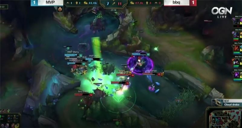 '이안' 안준형의 에코가 보이자 '토토로' 은종섭의 말자하와 함께 집중 공격하는 bbq 선수들(사진=네이버 스포츠 VOD 캡처).