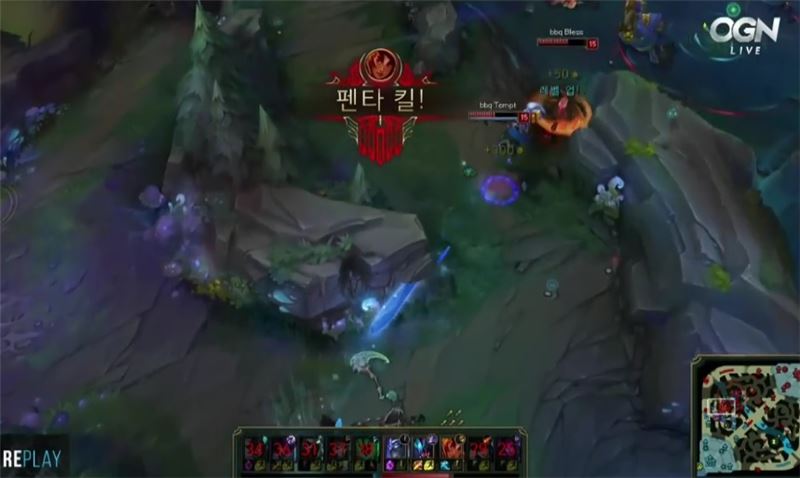 펜타킬을 달성한 뒤 유유히 빠져 나가는 강명구의 탈리야(사진=네이버 스포츠 VOD 캡처).