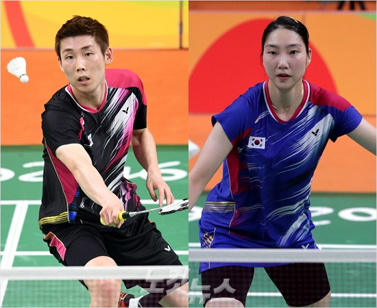 빅터가2020년까지한국배드민턴대표팀을후원하게됐다.사진은지난해리우데자네이루올림픽에빅터용품을입고출전한남녀단식간판손완호(왼쪽)와성지현.(자료사진)