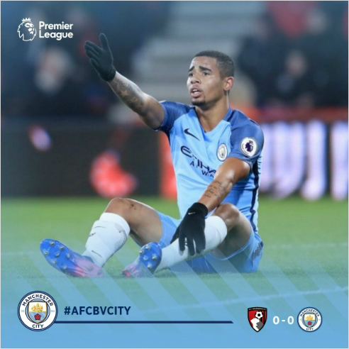 맨체스터시티이적후빠른적응으로큰기대를한몸에받은브라질출신신예공격수가브리엘제주스는오른발중족골골절로잔여시즌을소화하지못할위기다.(사진=맨체스터시티공식트위터갈무리)