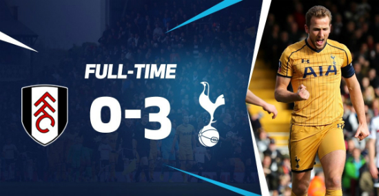 토트넘이19일(한국시각)열린2016~21017시즌FA컵16강전에서공격수해리케인의해트트릭을앞세워풀럼에3-0완승을거뒀다.(사진=토트넘트위터캡처)