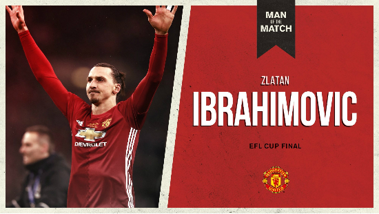 '내가바로즐라탄이다!'즐라탄이브라히모비치가27일사우샘프턴과열린2016~2017시즌잉글랜드리그컵결승에서멀티골을기록하며맨유의우승을견인했다.(사진=맨유트위터캡처)