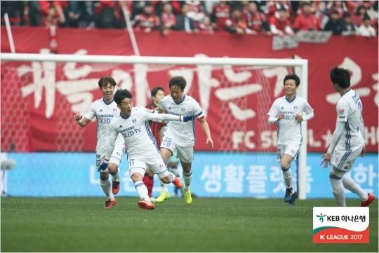 골세리머니중인김민우.(사진=한국프로축구연맹제공)