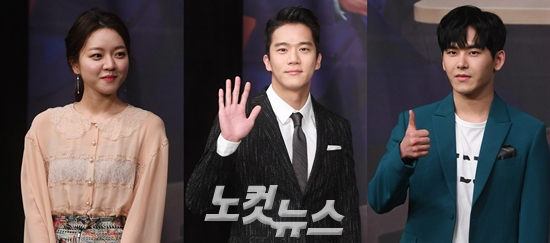13일오후열린MBC새수목드라마'자체발광오피스'제작발표회에서배우고아성,하석진,이호원이포즈를취하고있다.(사진=황진환기자)