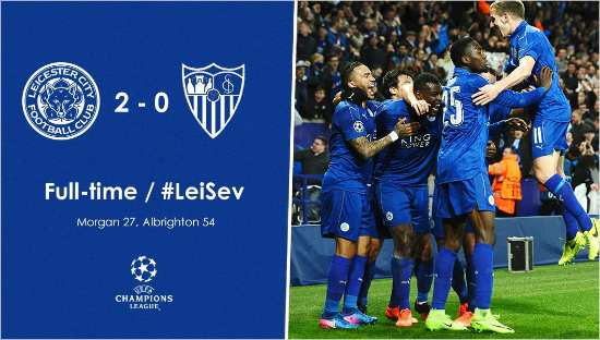 레스터시티가역전드라마와함께챔피언스리그8강에올랐다.(사진=레스터시티트위터)