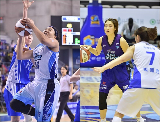 'Nothingtolose'16일부터최강우리은행을상대로챔피언결정전을치르는삼성생명주포김한별(왼쪽)과박하나.(자료사진=WKBL)