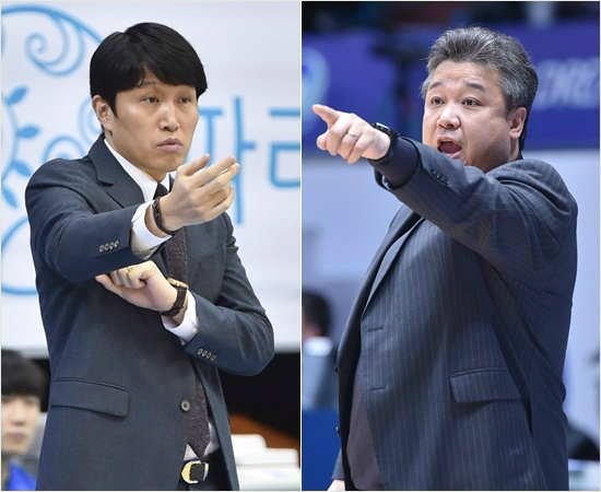 '삼성생명2016-2017여자프로농구'챔피언결정전에서격돌을펼치고있는위성우우리은행(왼쪽),임근배삼성생명감독.(자료사진=WKBL)