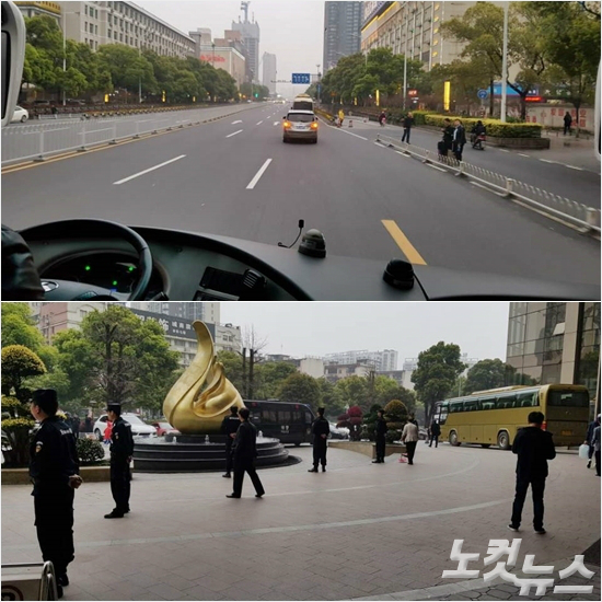 축구대표팀선수단이움직이는중국창사시내도로는러시아워에도현지공안에의해철저하게통제될뿐아니라선수단이묵는숙소는항시삼엄한경비가계속되고있다.창사(중국)=오해원기자