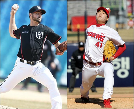 '올해는투수득세?'지난14일개막한KBO리그시범경기에서지난주2경기등판해ERA1.64의빼어난투구를펼친kt돈로치(왼쪽)와최고구속156km를찍으며화제를모았던KIA한승혁.(자료사진=kt,KIA)