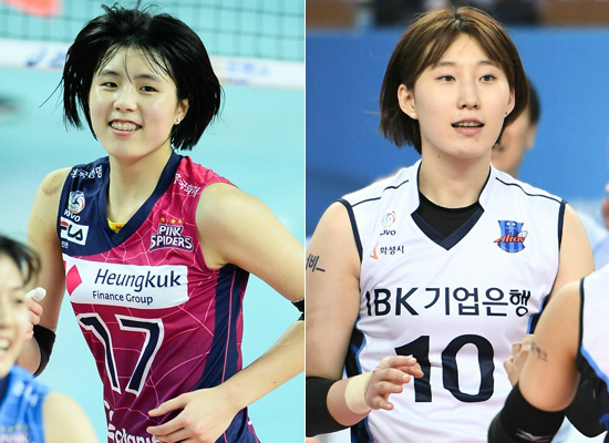 '자존심대결'국내최고의공격수로평가받는흥국생명이재영(왼쪽)과IBK기업은행박정아.(사진=한국배구연맹제공)