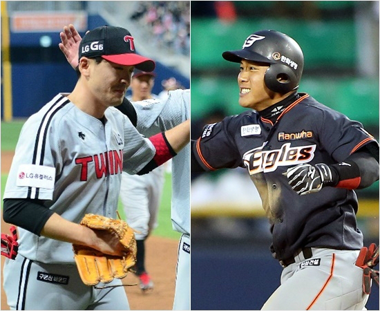 '원석아,눈물은이럴때흘려야지'LG이형종(왼쪽)과한화김원석은비록입단당시위상은달랐지만투수에서타자전향,방출등비슷한시련의과정을겪은뒤올시즌개막3연전에서깜짝활약을펼치고있다는공통점이있다.개막에앞서팬들을실망시켰던이른바'메리트파문'에휩싸인선수협에묵직한메시지를던졌다.(자료사진=LG,한화)
