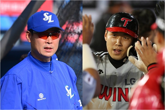 '사제에서적으로'김한수삼성감독(왼쪽)과지난시즌뒤삼성에서LG로이적한최재원.(사진=삼성,LG)
