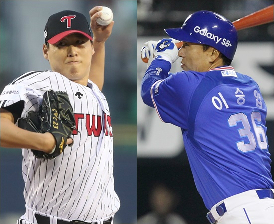 '선배제공어떤가요?'LG차우찬(왼쪽)은삼성에서이적한이후첫경기인4일삼성과홈개막전에서대선배이승엽과고대했던대결을펼쳤다.둘의3번대결은2삼진,1안타였다.(잠실=LG,삼성)