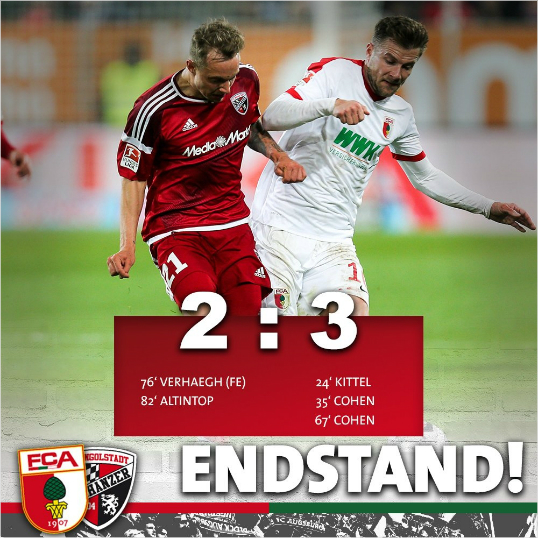 아우크스부르크가강등권팀잉골슈타트에졌다.(사진=아우크스부르크트위터)