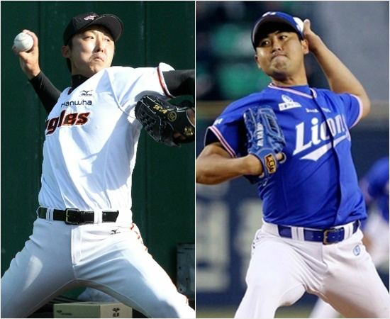 '내가이겨야한다'오는11일대구삼성라이온즈파크에서열리는'2017타이어뱅크KBO리그'한화-삼성의시즌1차전에서선발격돌하는배영수(왼쪽)와장원삼.(자료사진=한화,삼성)