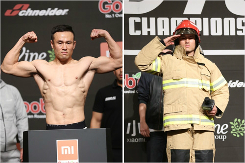 소방관파이터신동국이로드FC영건스33계체량에서포즈를취하고있다.사진-로드FC제공