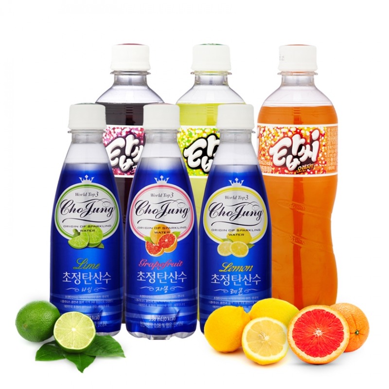 '초정탄산수 350mL'와 '탑씨 500mL'.(사진=일화)