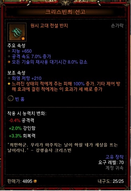 버그가 발생한 '크리스빈의 선고'. 강령술사 코어템으로 부상했다.