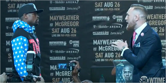 서커스는 시작됐다…메이웨더 VS 맥그리거 서로 "내가 이긴다"