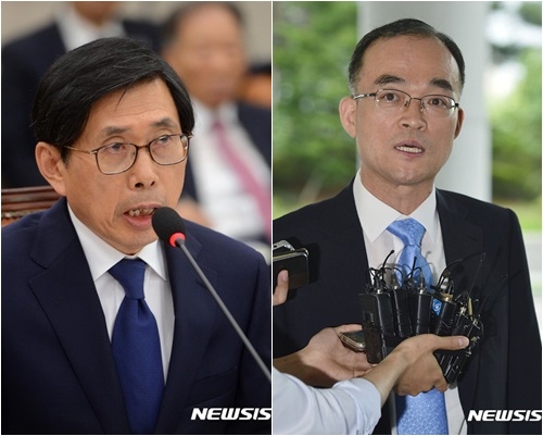박상기 법무부장관 후보자(좌측), 문무일 검찰총장 후보자(사진=뉴시스)